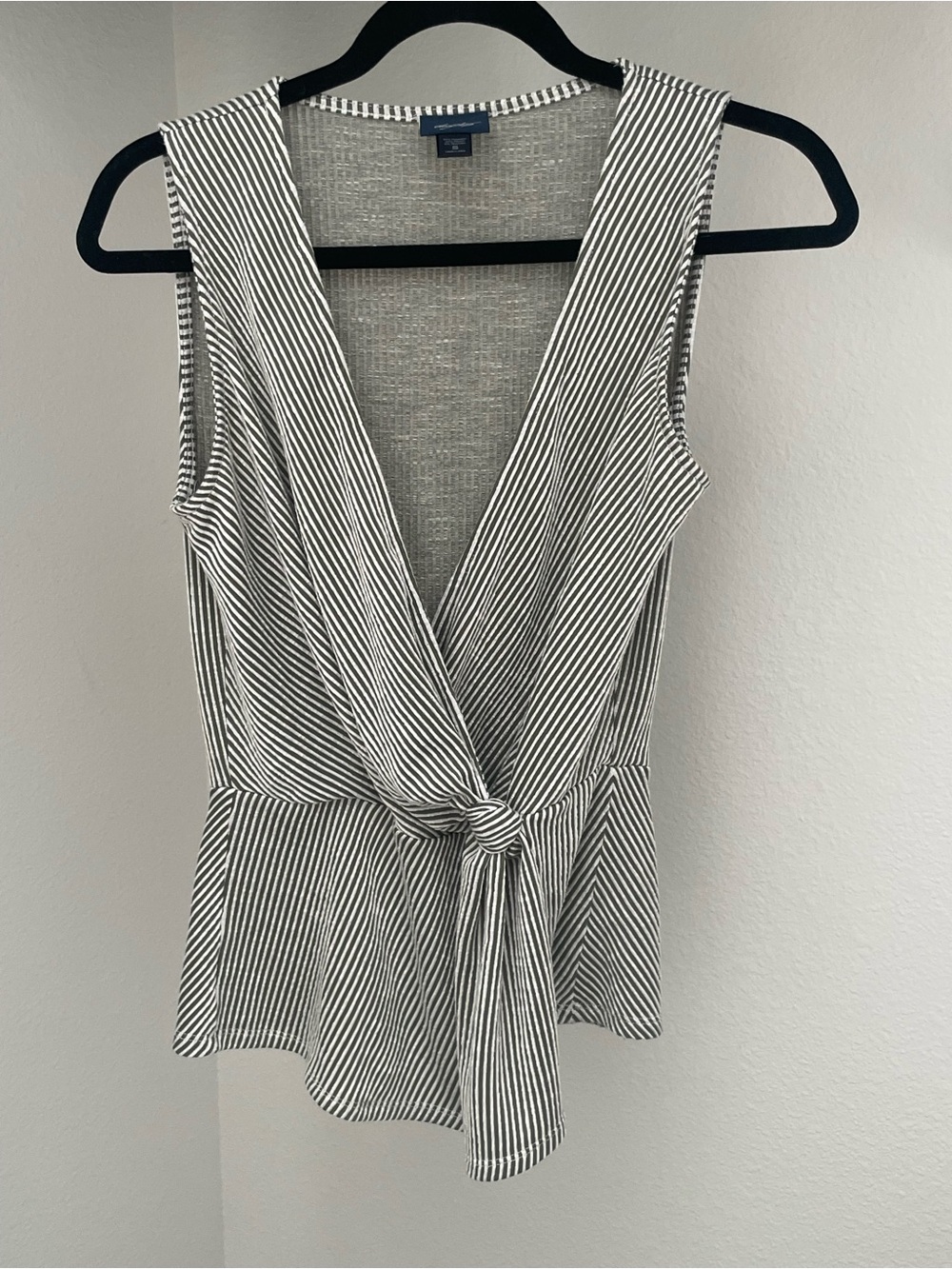Daytrip Army Green and White Striped Tie-Front Sleeveless Camisole